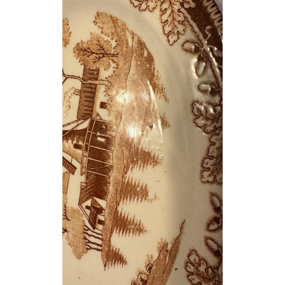 Vintage Small Transferware Platter Plate Windmill, And Sailboat Motif